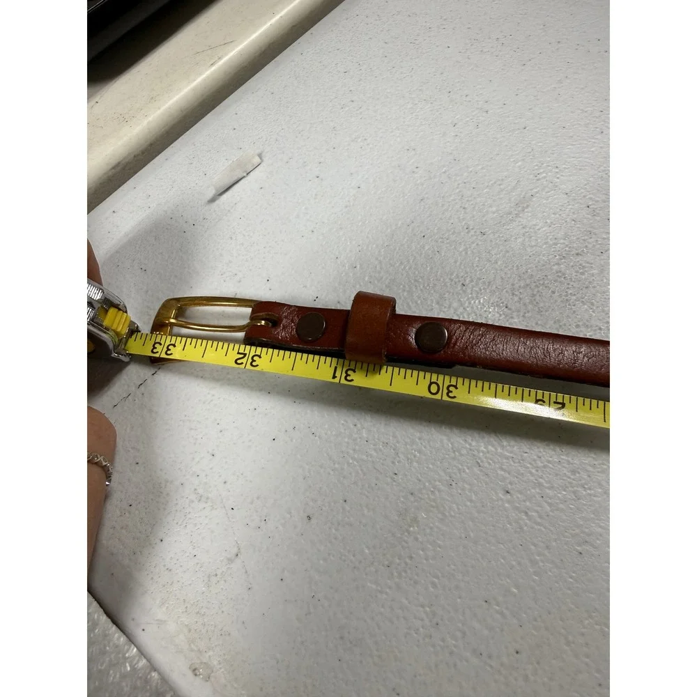 Vintage Thaynewood Brown Steerhide Leather Skinny Belt Gold Buckle Size 28